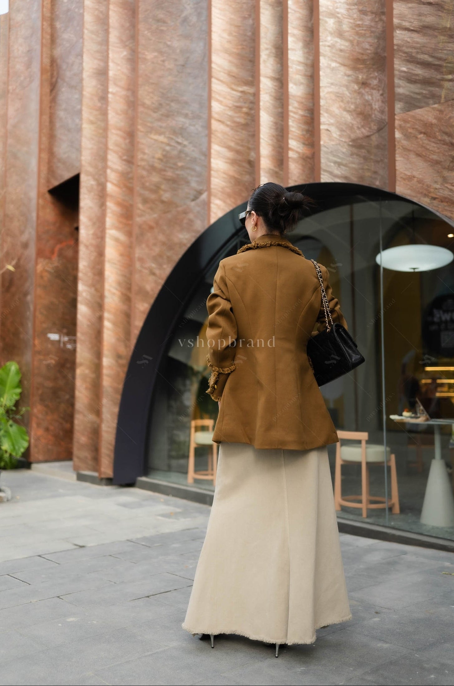 Women's Wool Coat Jacket With Belt and Brooch