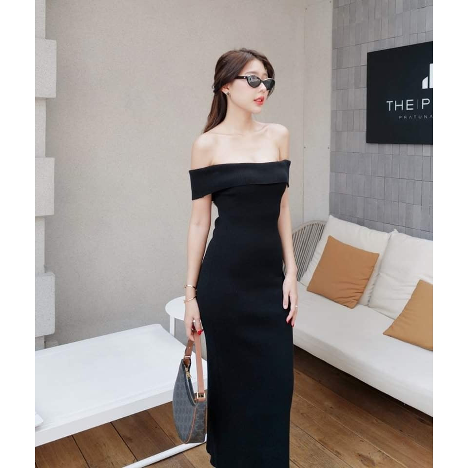 Women's fold-over off shoulder slim fit knitted dress