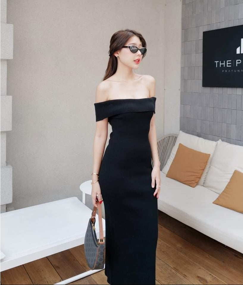 Women's fold-over off shoulder slim fit knitted dress