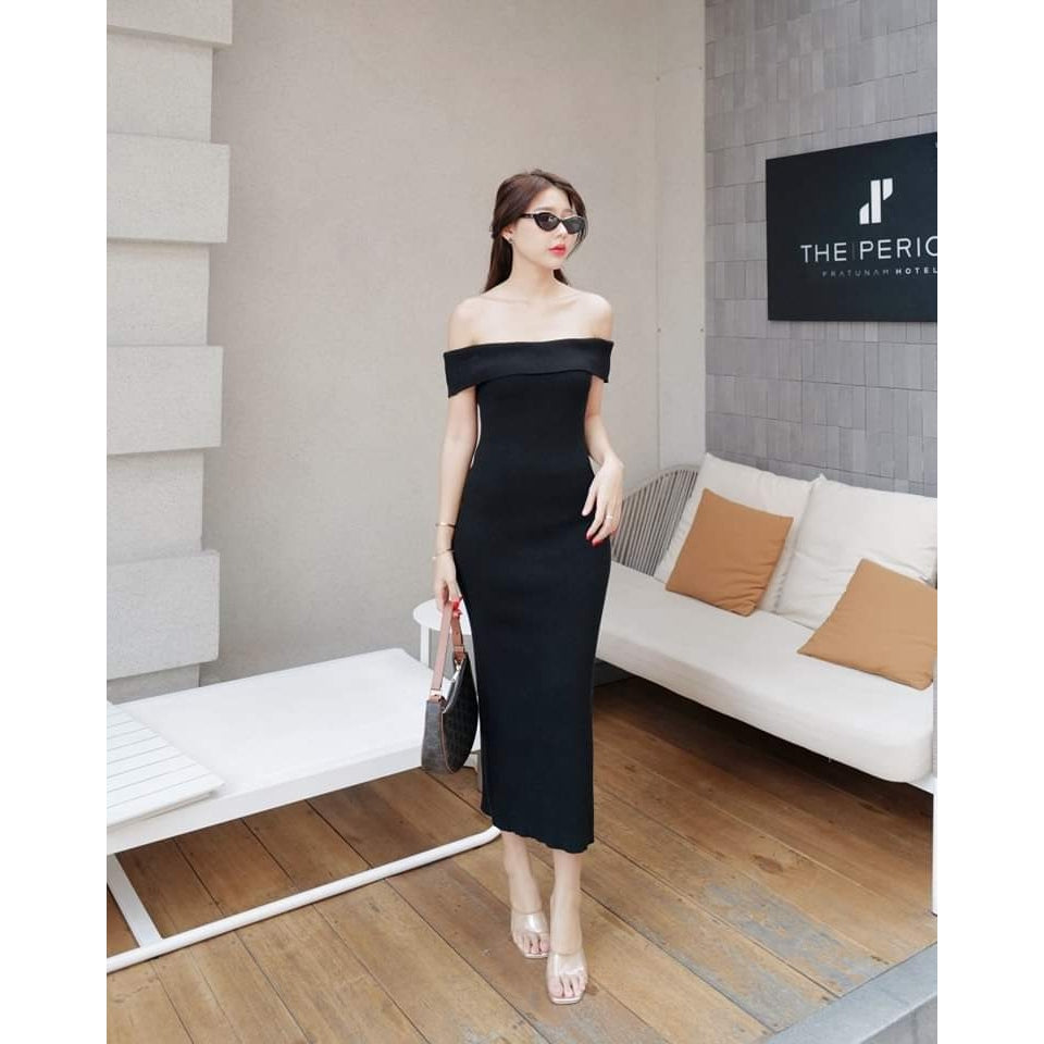 Women's fold-over off shoulder slim fit knitted dress
