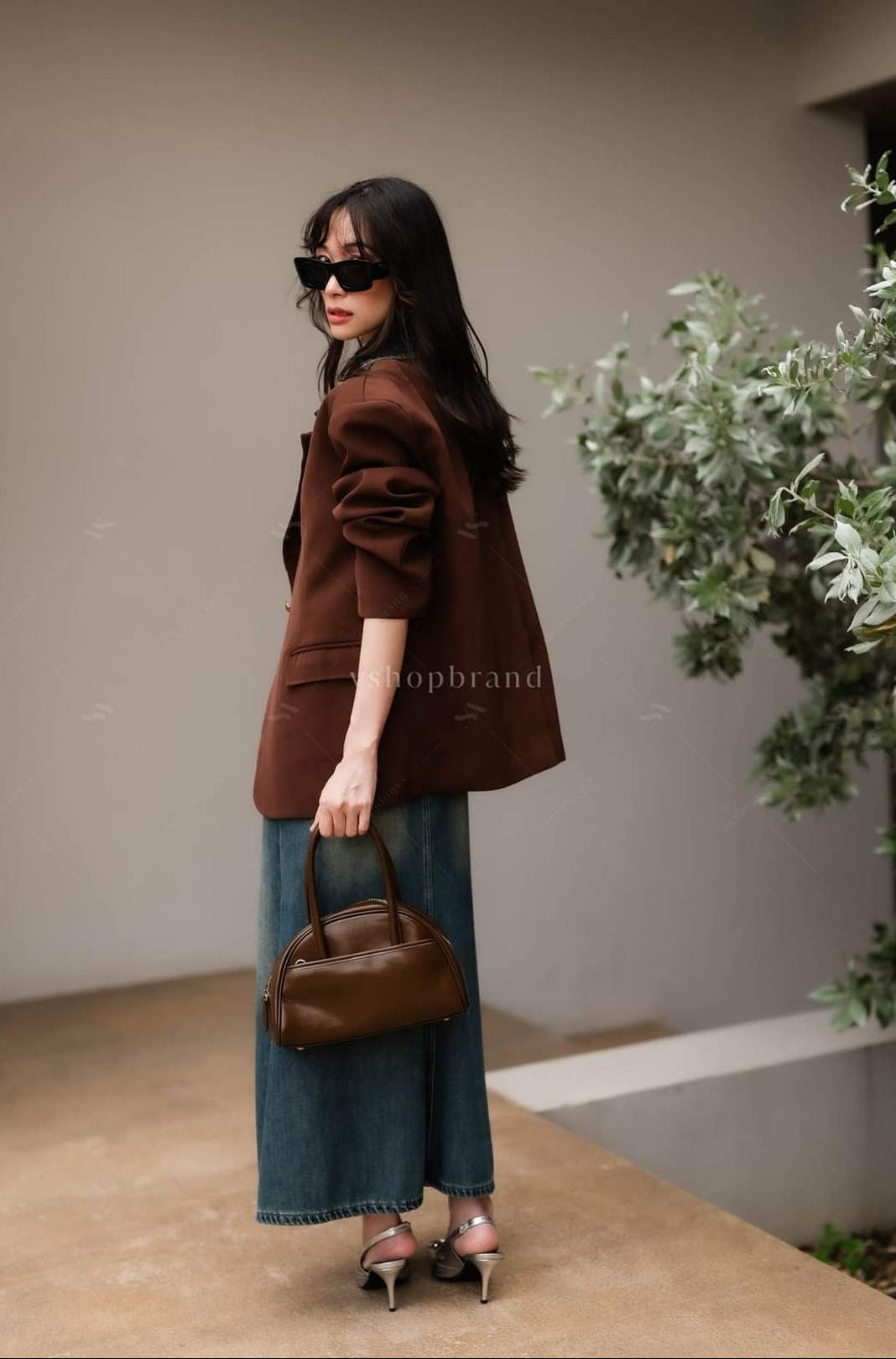 Women's two piece sets vest jeans and two tone collar oversize blazer