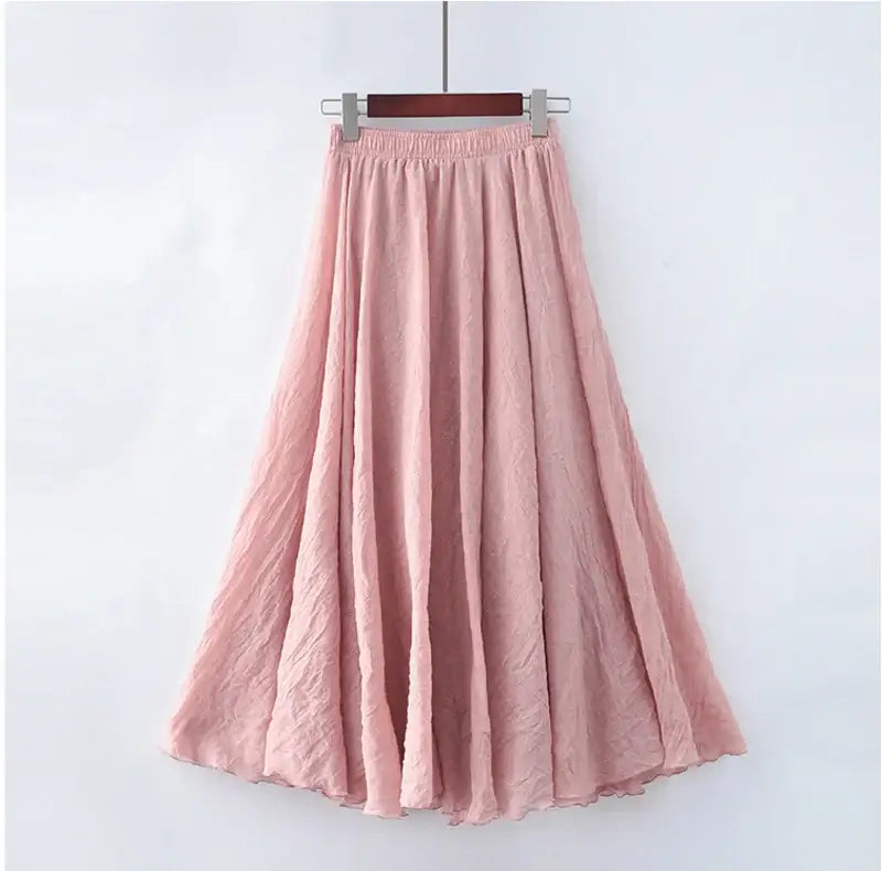 High Waist Cotton Linen Maxi Skirt – Women’s Casual A-Line Boho skirt