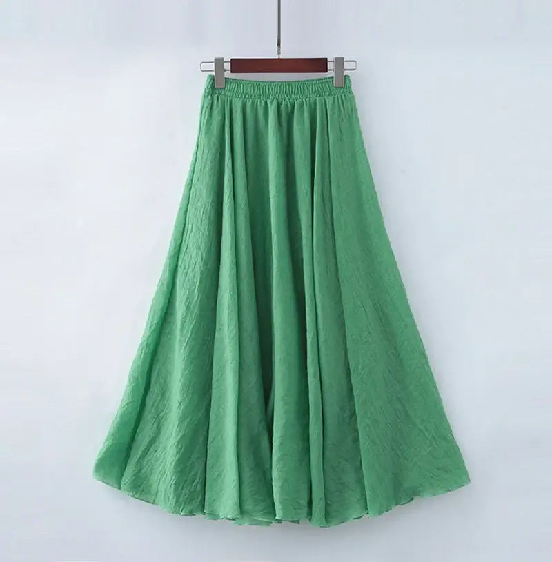 High Waist Cotton Linen Maxi Skirt – Women’s Casual A-Line Boho skirt