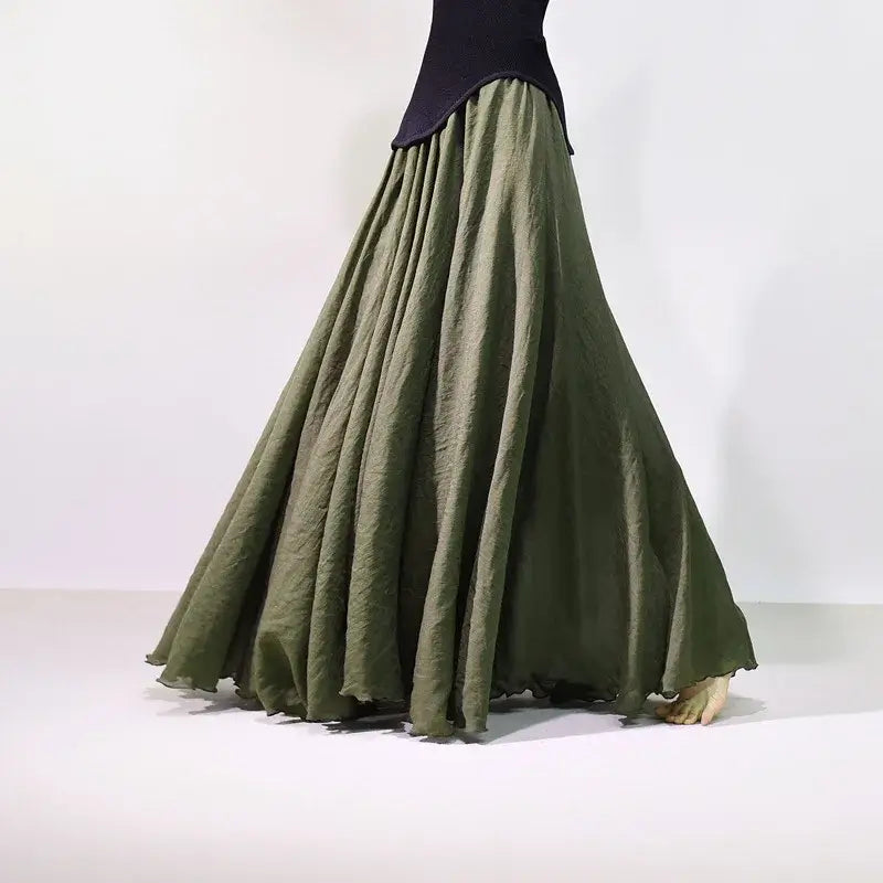 Green long skirt on a white background