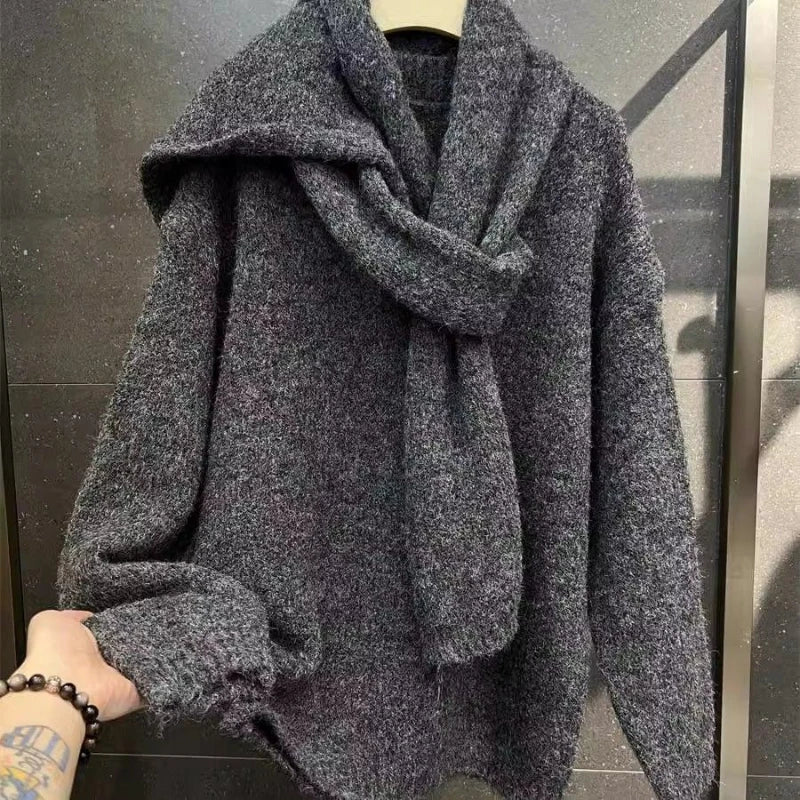 Gray sweater with a large scarf