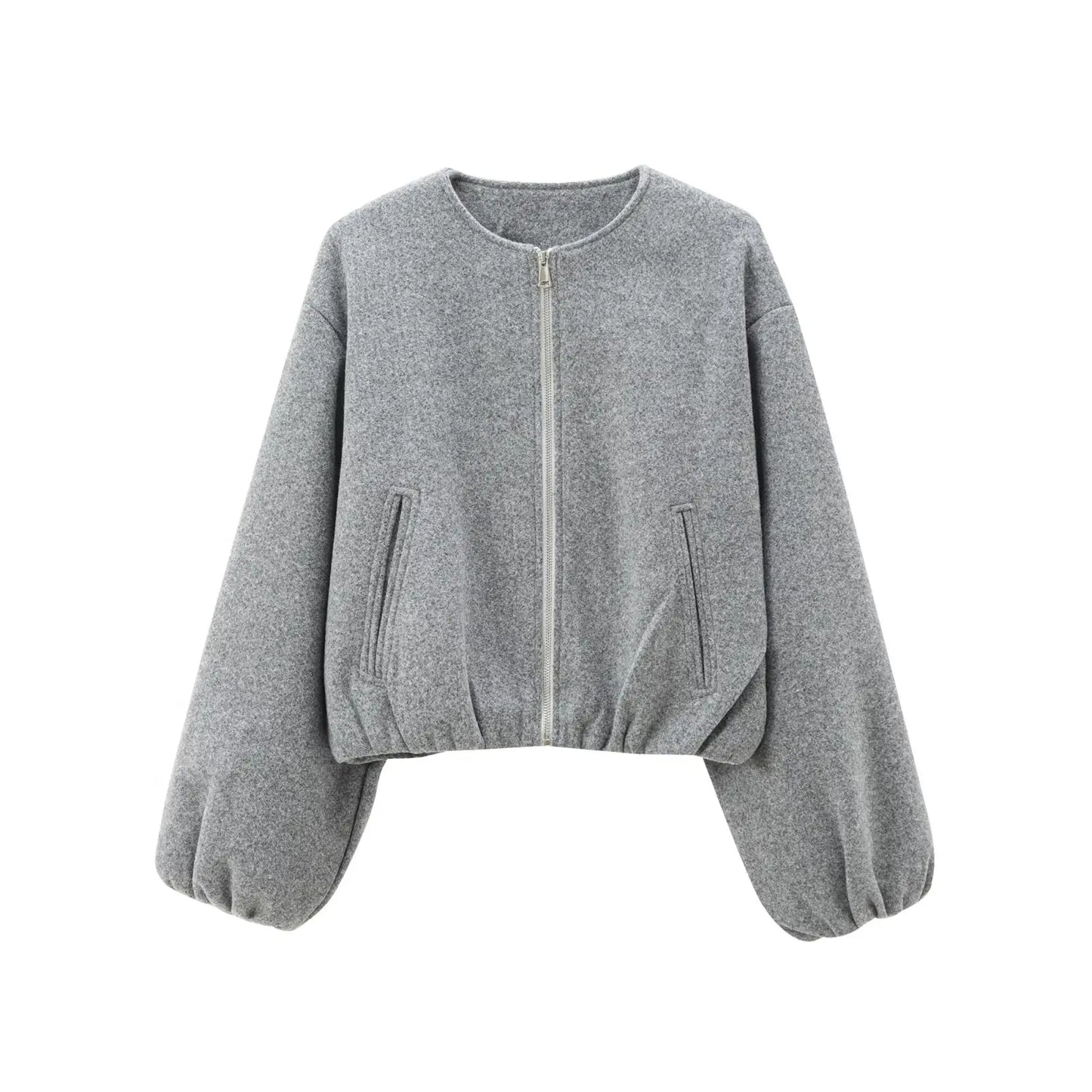 Gray sweater with balloon sleeves on a white background
