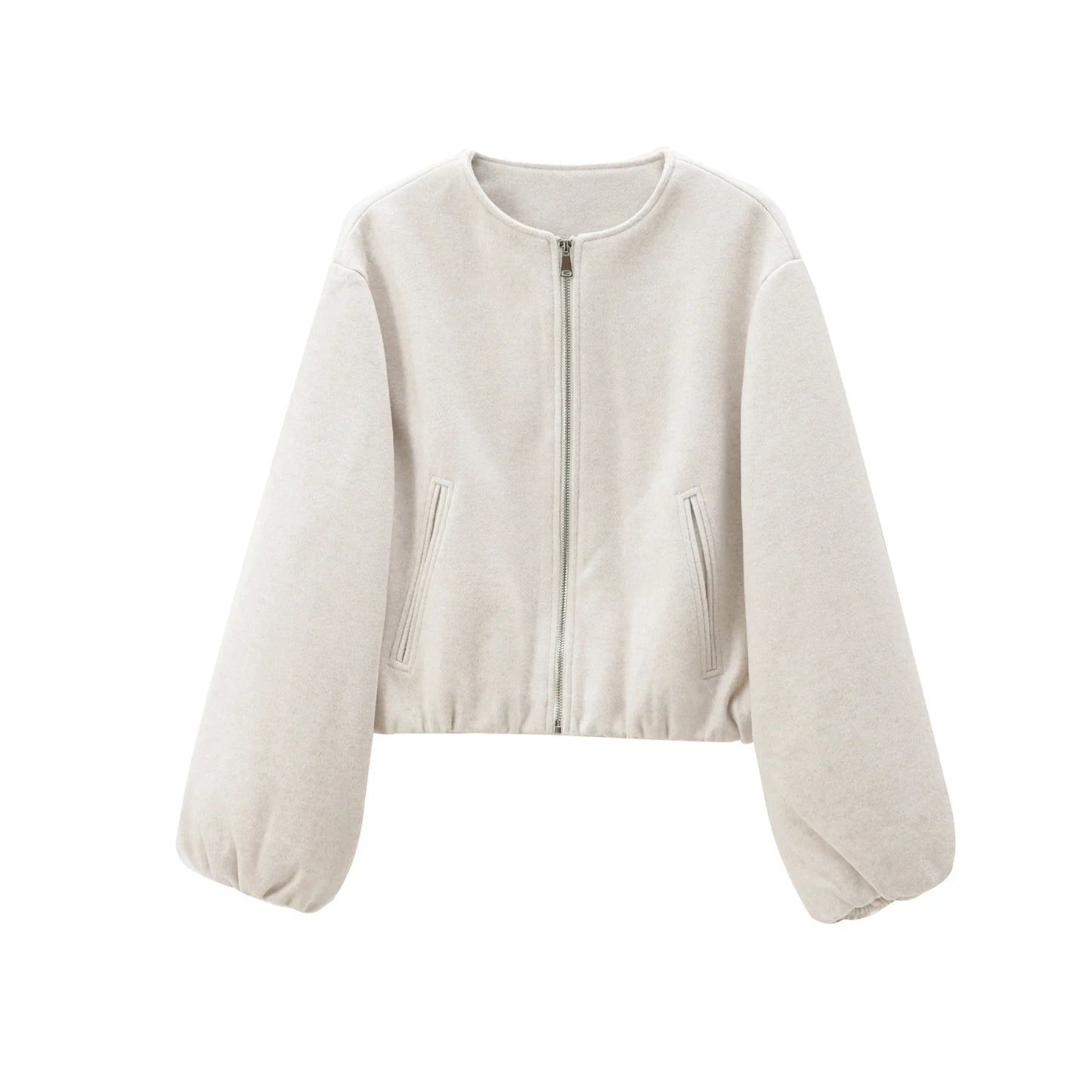 Beige fleece jacket on a white background