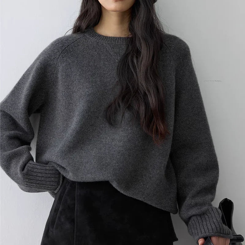 New Women's Cashmere Pullover Sweater Round Neck Loose Fit Knitted