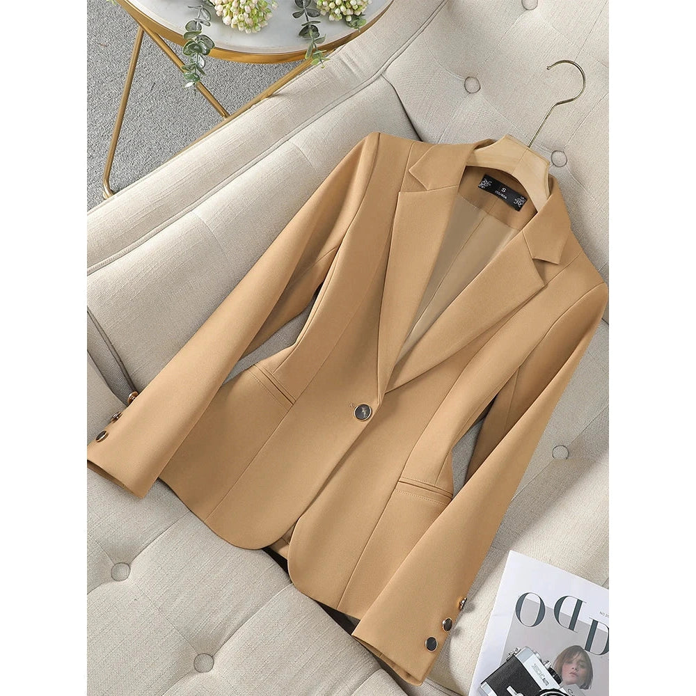 Khaki with a single-button blazer