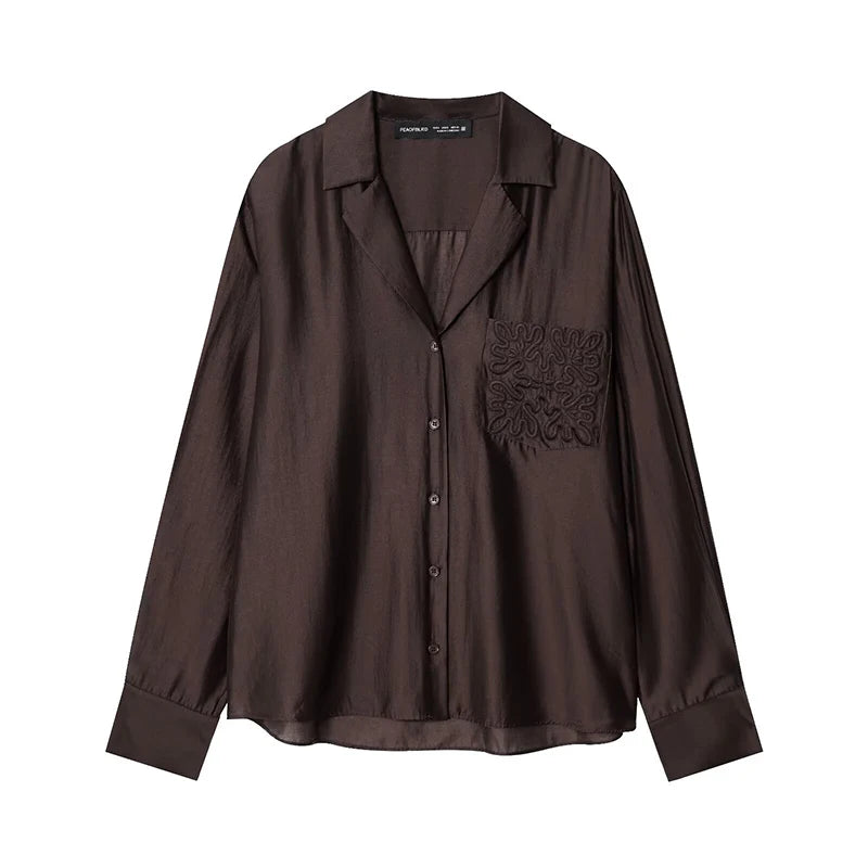 Brown shirt with floral pocket
