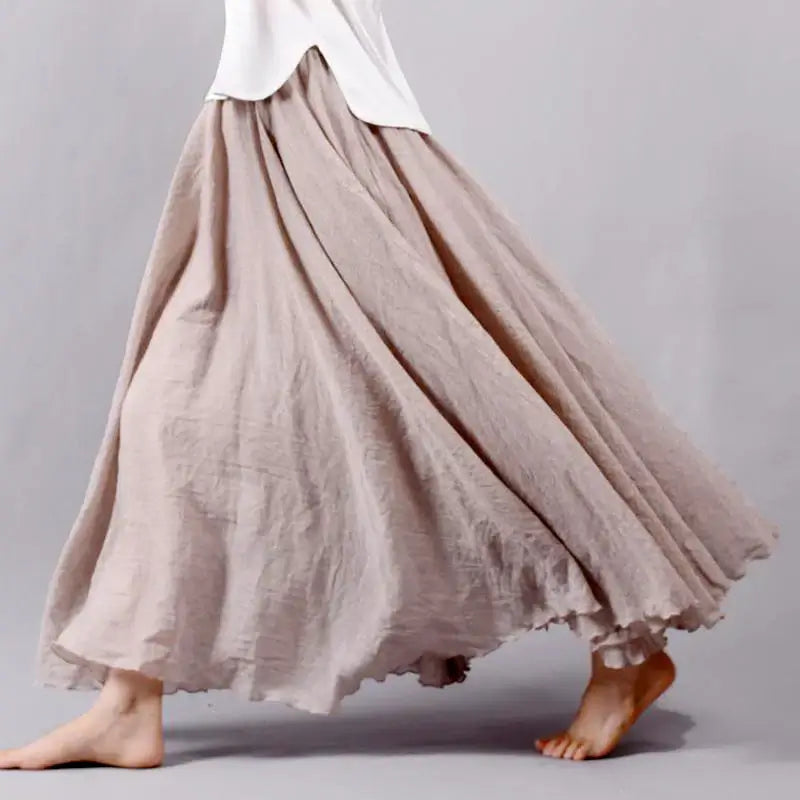 High Waist Cotton Linen Maxi Skirt – Women’s Casual A-Line Boho skirt