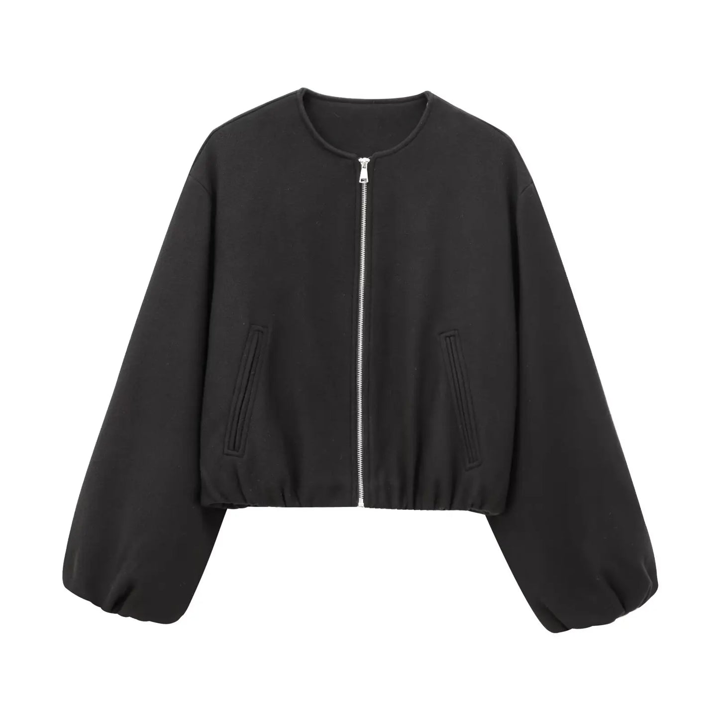 Black jacket with a zipper on a white background