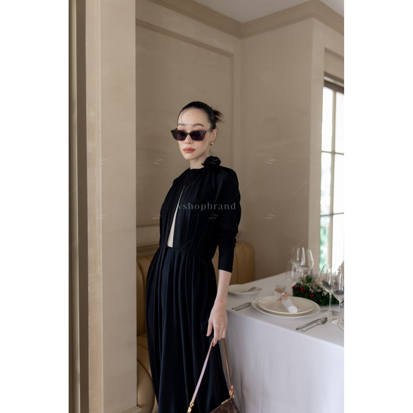 Women's maxi dresses front open sexy black split two side