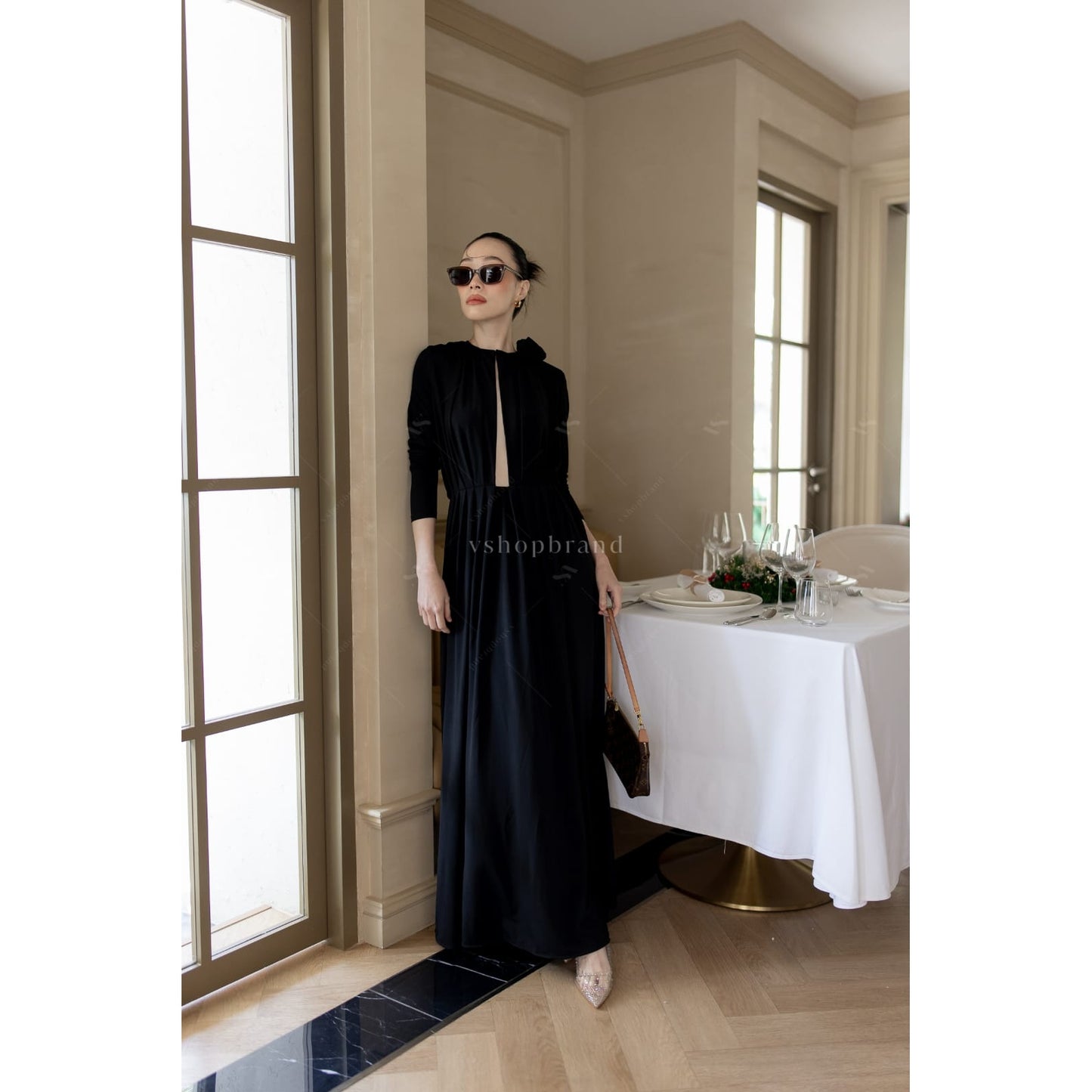 Women's maxi dresses front open sexy black split two side