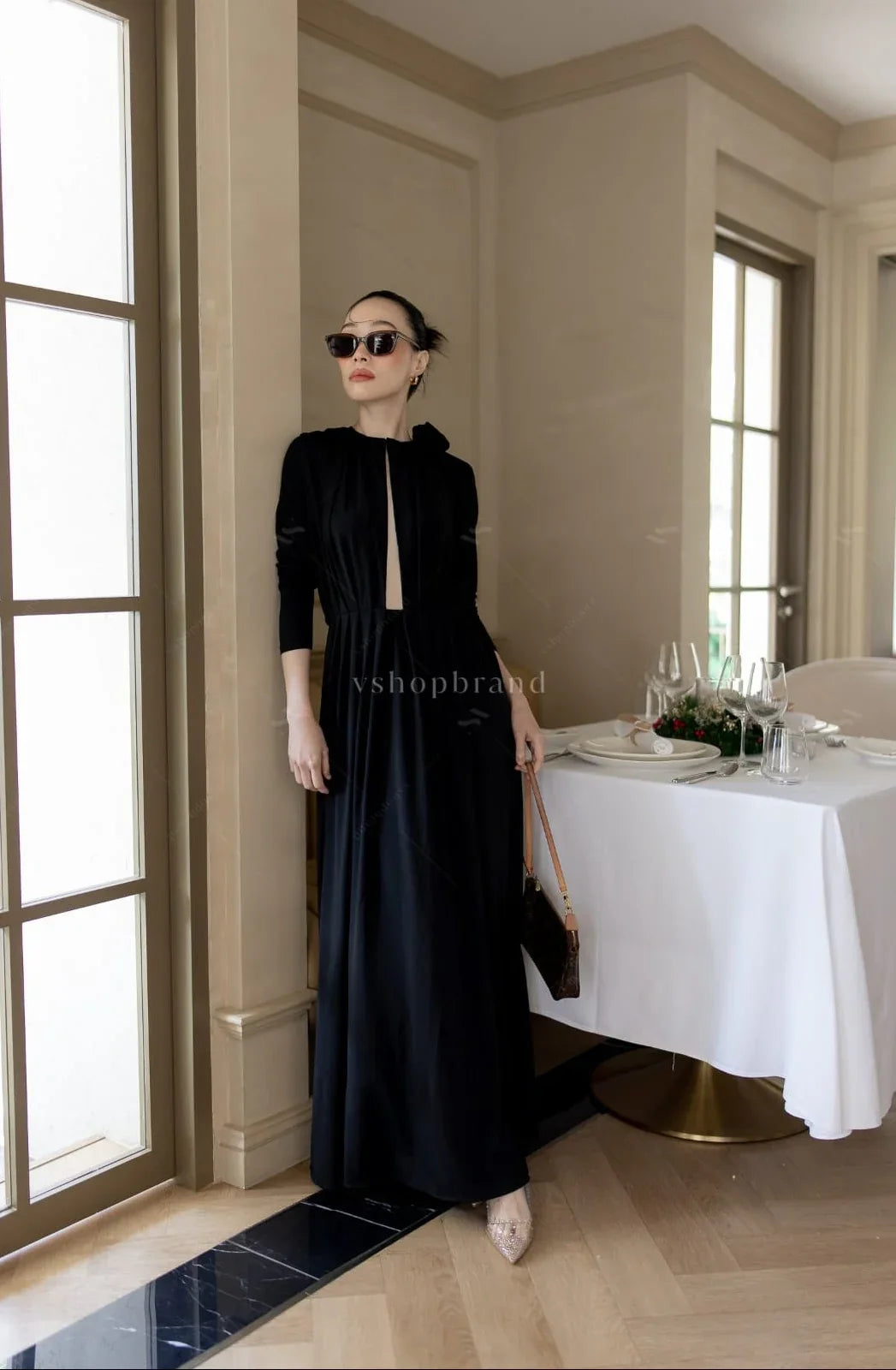 Women's maxi dresses front open sexy black split two side