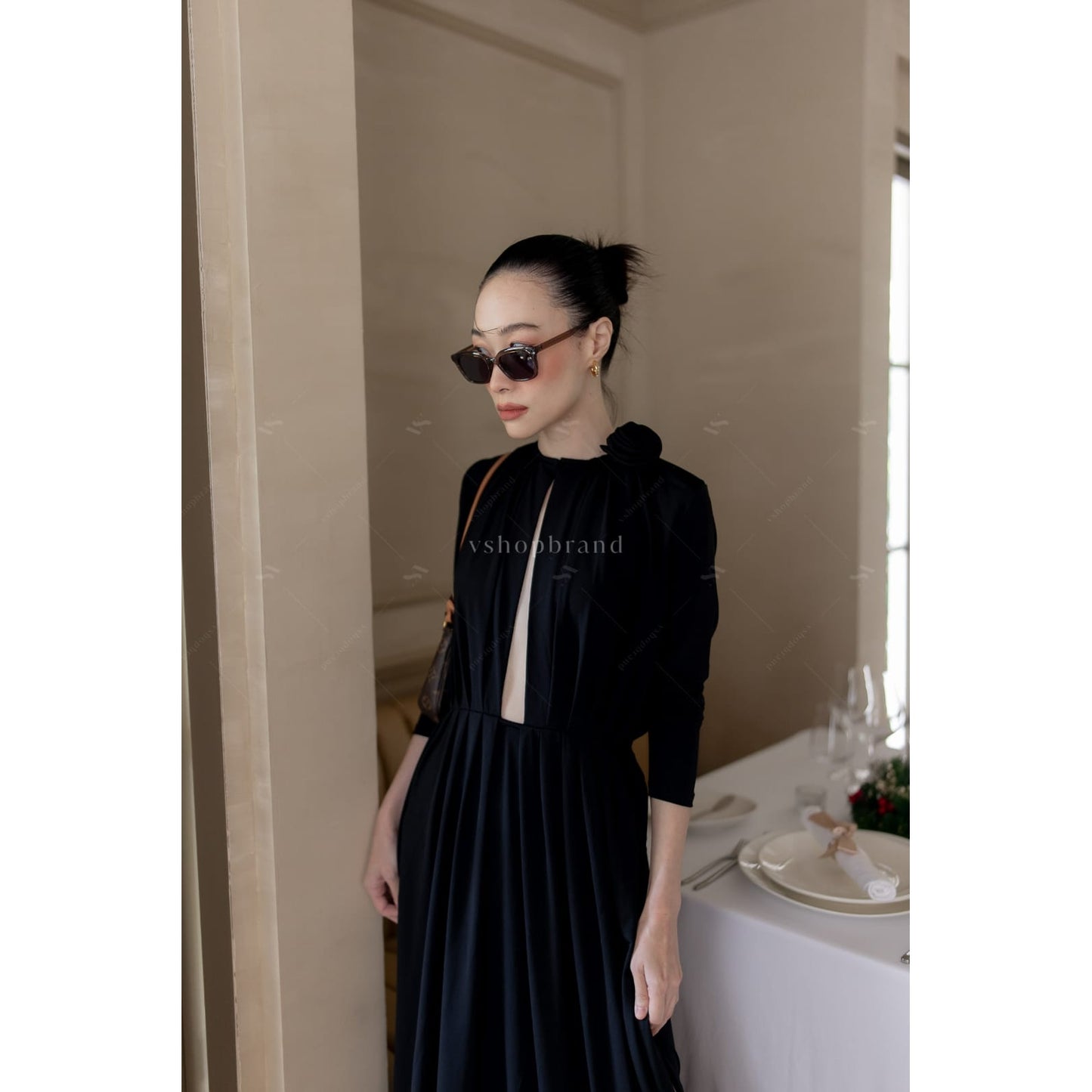 Women's maxi dresses front open sexy black split two side
