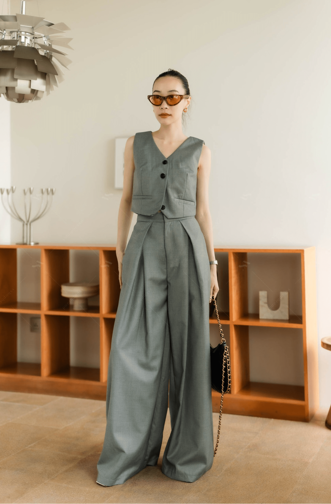 Women's two piece sets chic single breasted vest and pant