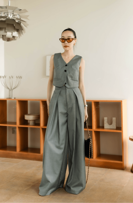 Women's two piece sets chic single breasted vest and pant