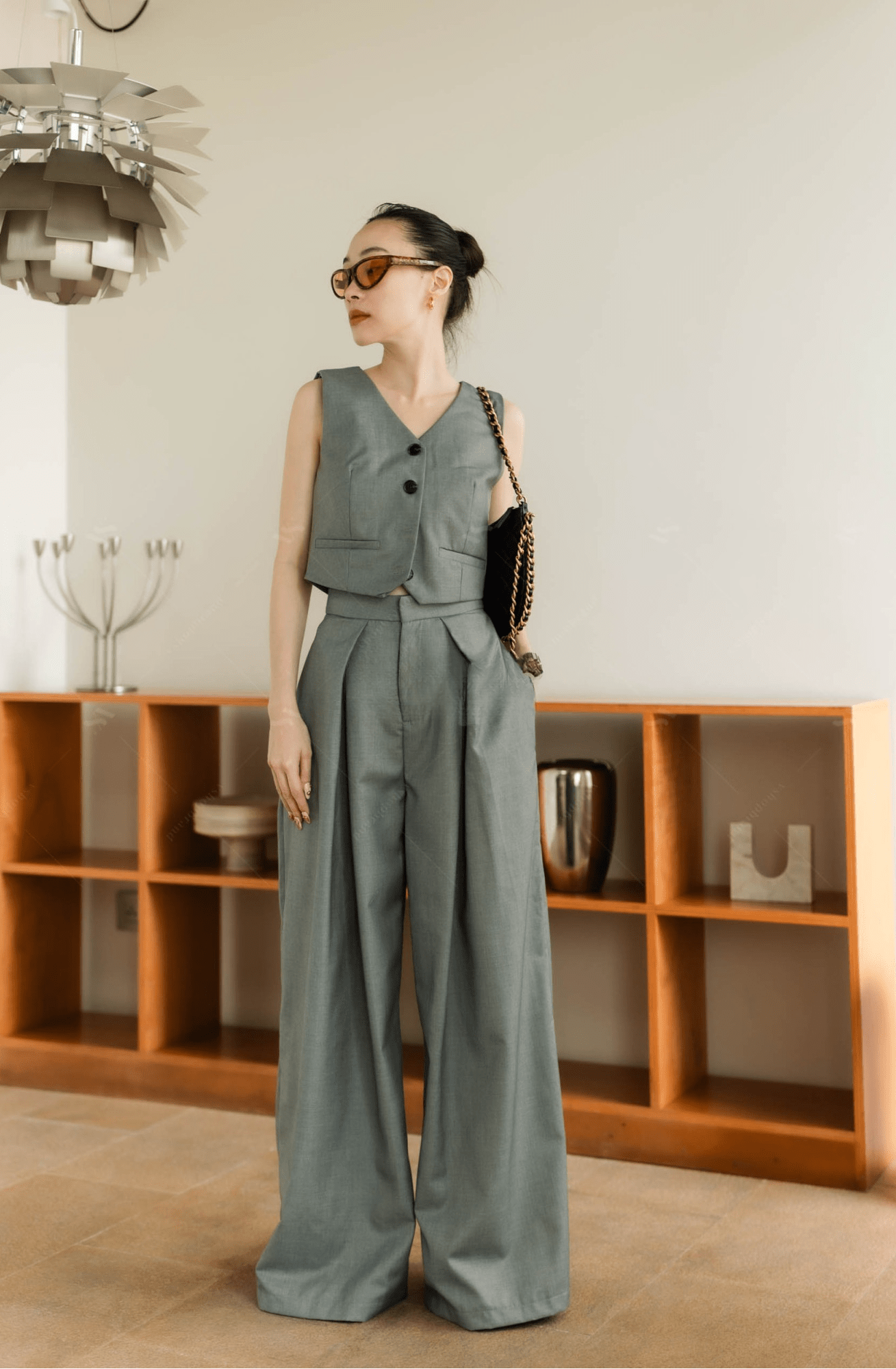 Women's two piece sets chic single breasted vest and pant