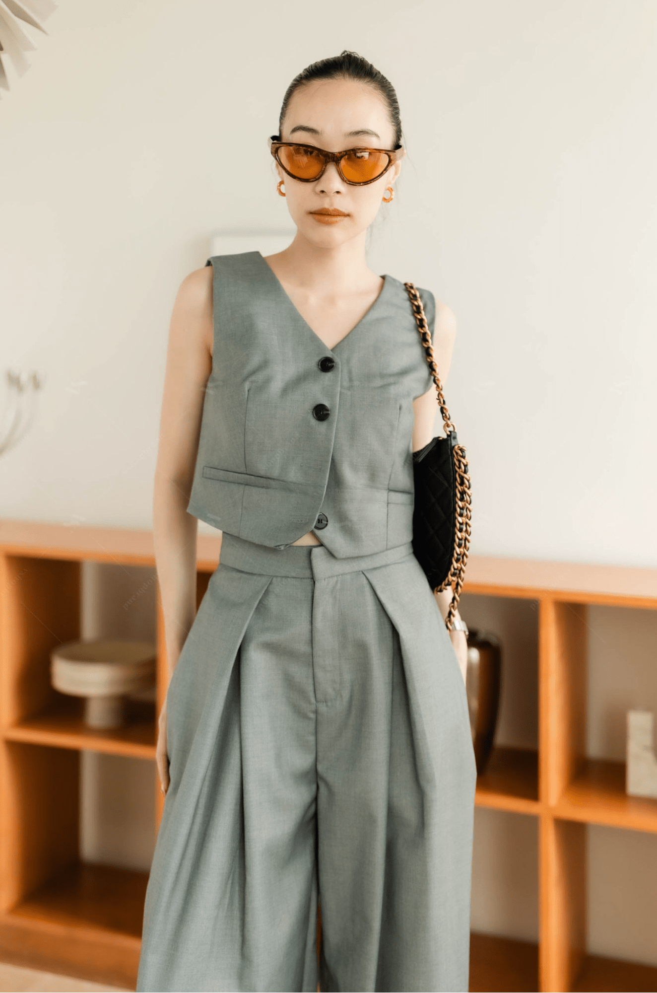 Women's two piece sets chic single breasted vest and pant