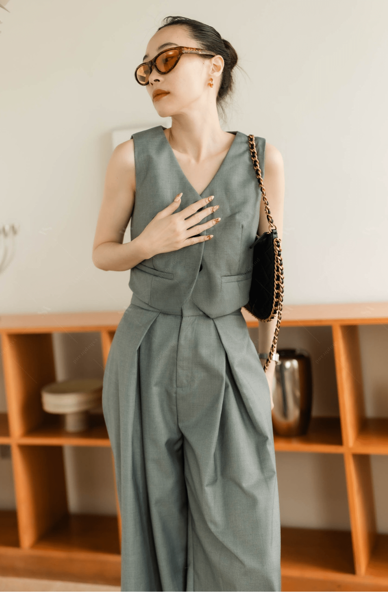 Women's two piece sets chic single breasted vest and pant