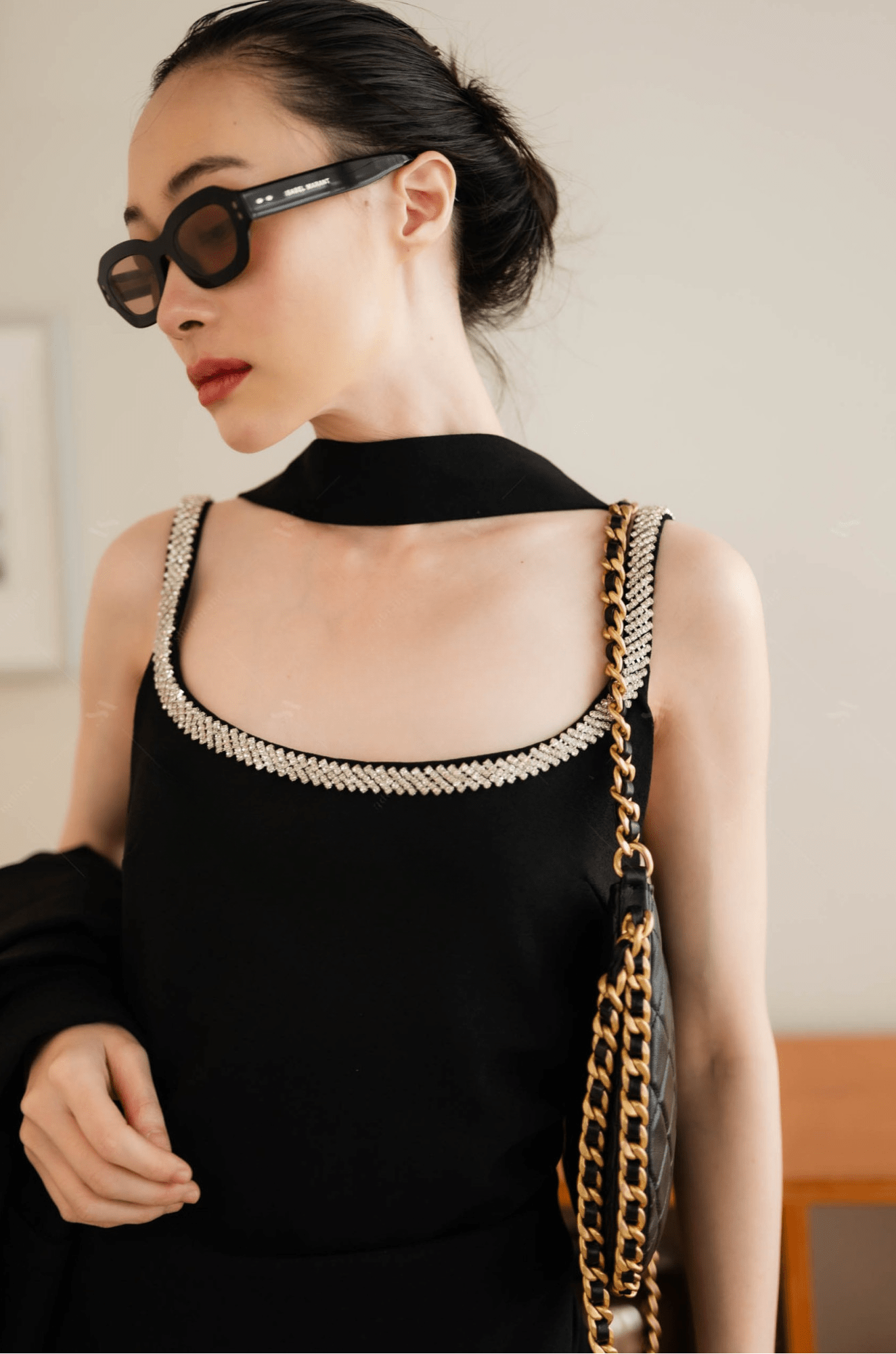 Women's two piece set luxury black tank top dress with oversize blazer and belt