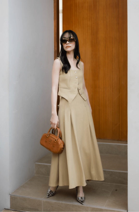 Women's two-piece sets vest coat and pleated A-line skirt
