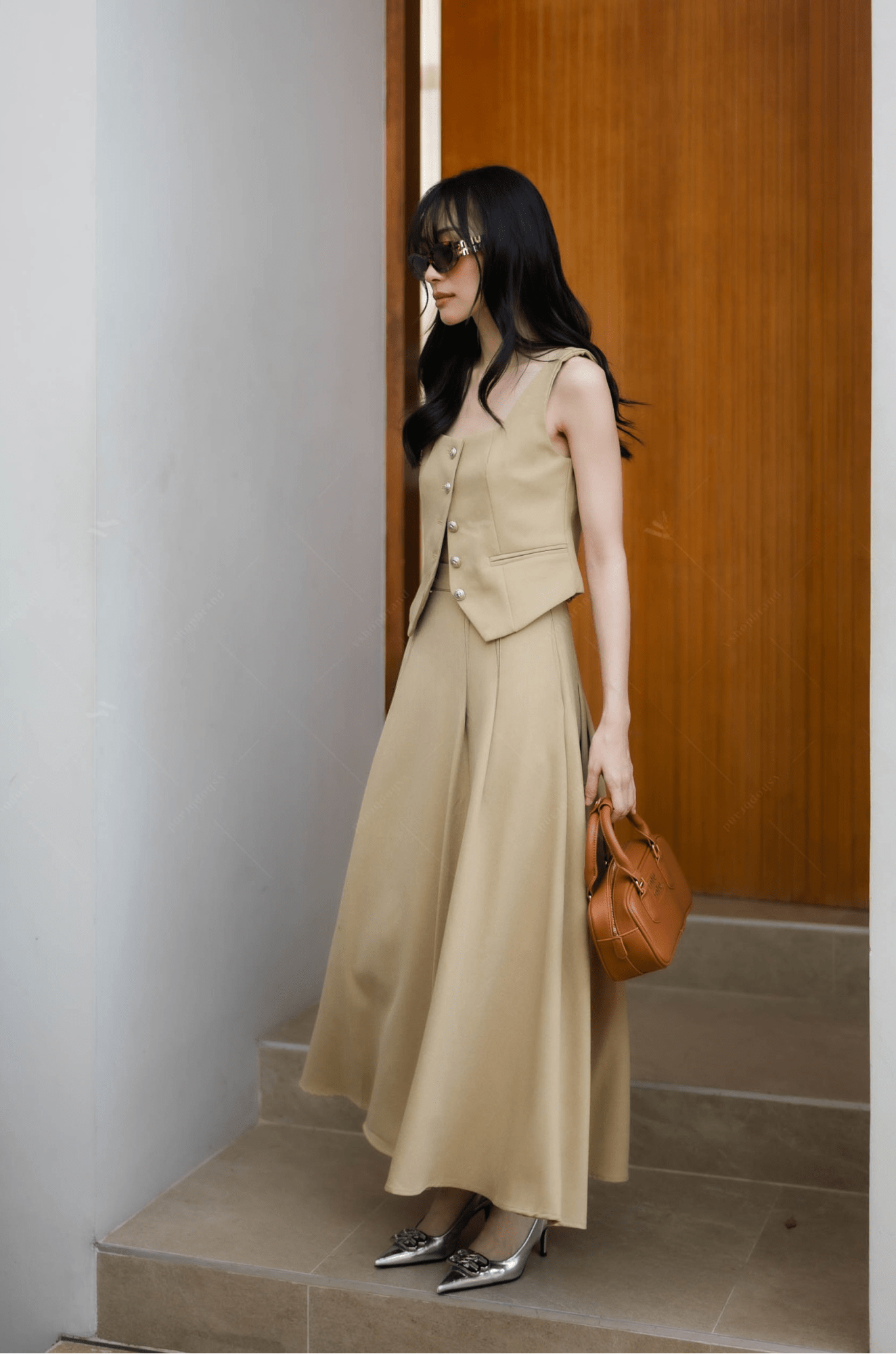 Women's two-piece sets vest coat and pleated A-line skirt