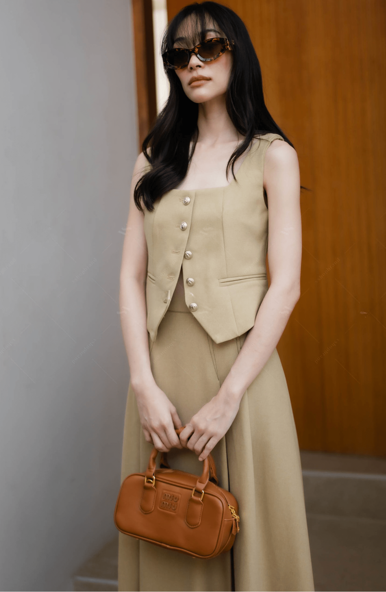Women's two-piece sets vest coat and pleated A-line skirt