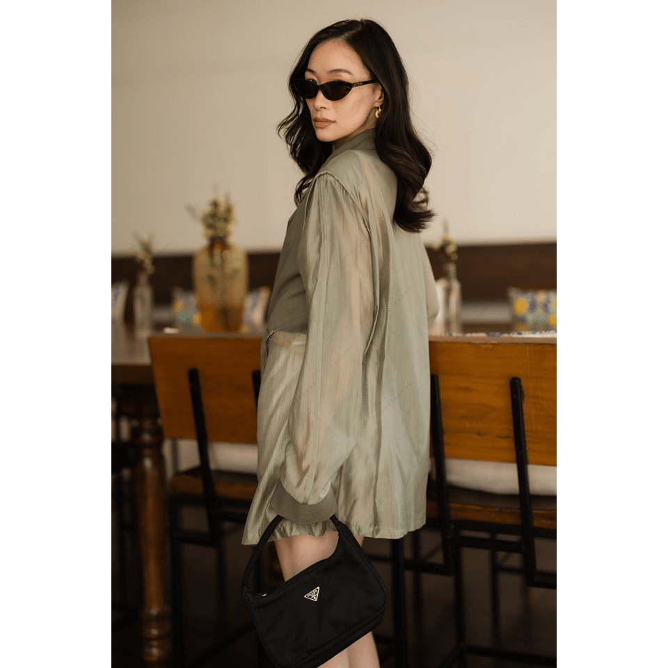Womens blazer oversize long sleeve shirt back see-through
