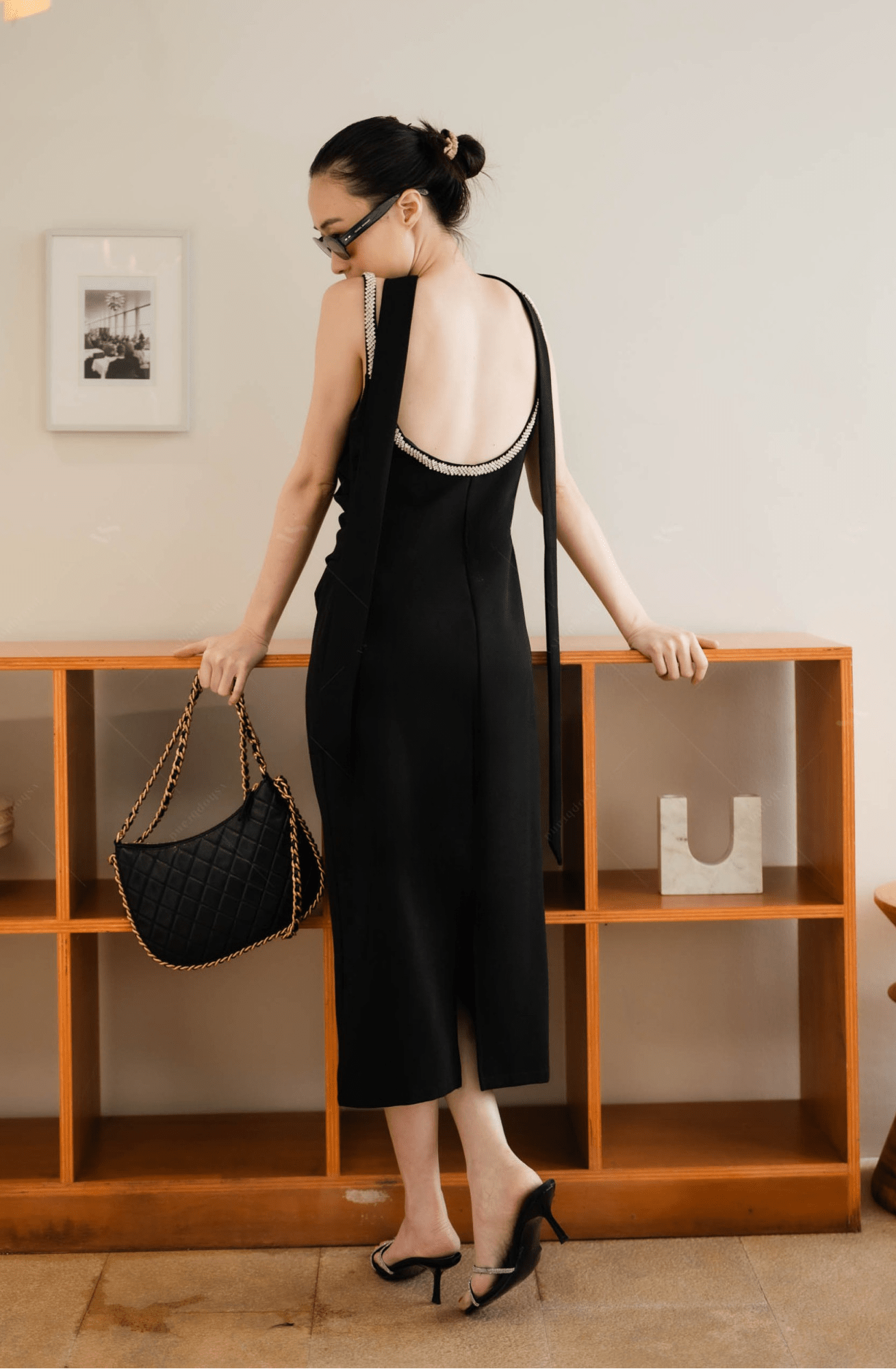 Women's two piece set luxury black tank top dress with oversize blazer and belt