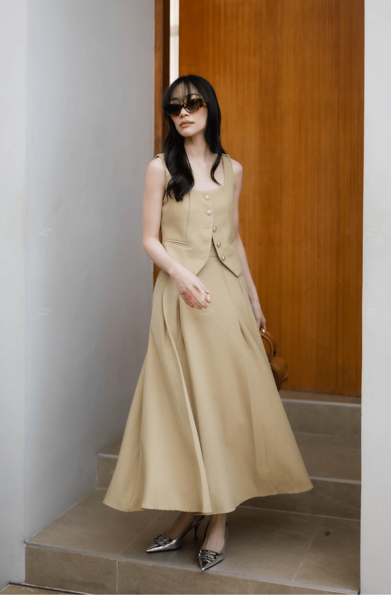 Women's two-piece sets vest coat and pleated A-line skirt