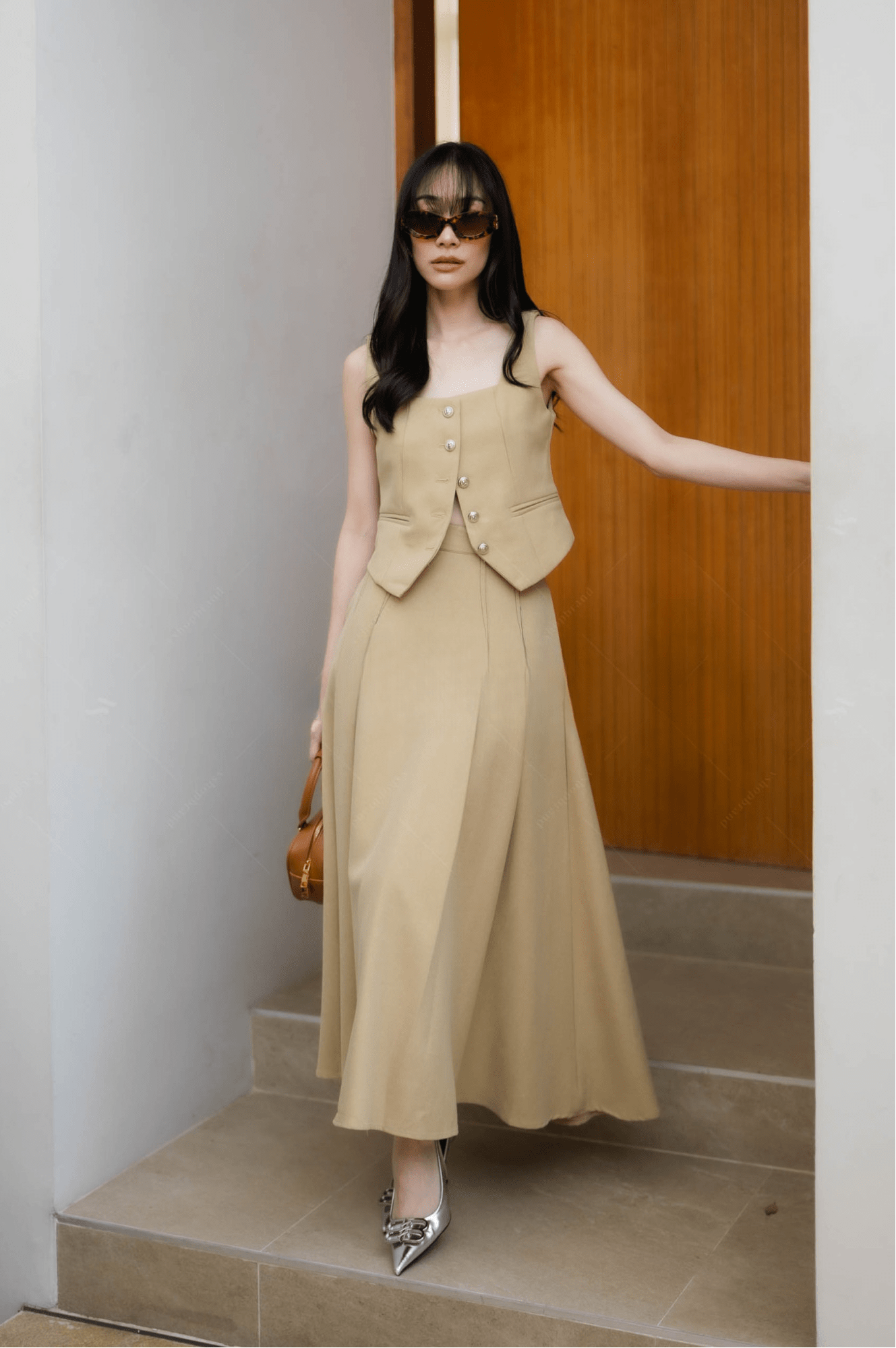 Women's two-piece sets vest coat and pleated A-line skirt