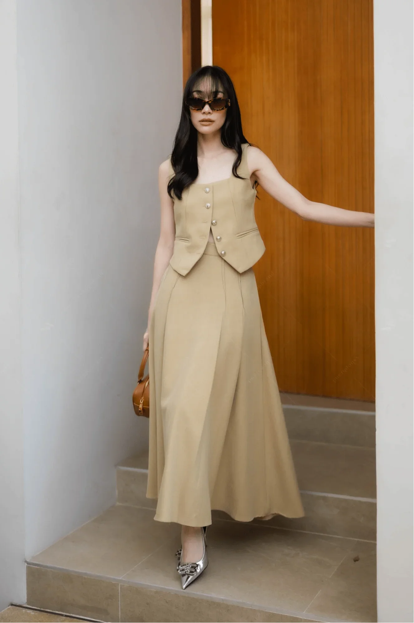 Women's two-piece sets vest coat and pleated A-line skirt