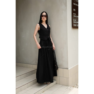 Women's 2 piece set vest top and pleated A-line maxi skirt