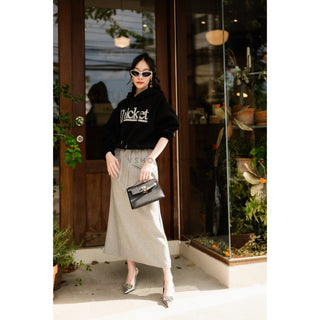 Women's two piece set Letter graphic drawstring hoodie and long skirt