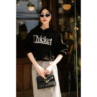 Women's two piece set Letter graphic drawstring hoodie and long skirt