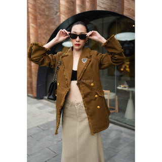 Women's Wool Coat Jacket With Belt and Brooch