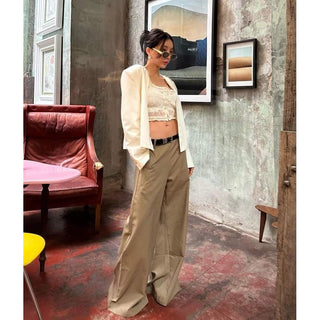 High Waist Khaki Wide Leg Pant