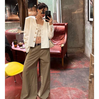 High Waist Khaki Wide Leg Pant