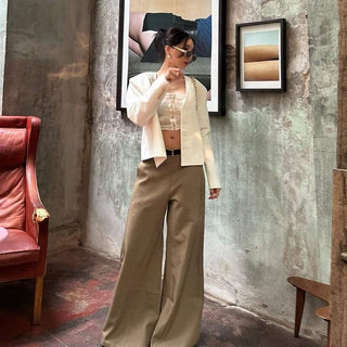 High Waist Khaki Wide Leg Pant