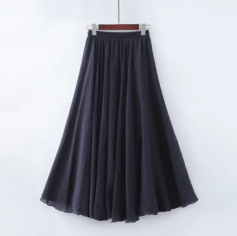 High Waist Cotton Linen Maxi Skirt – Women’s Casual A-Line Boho skirt