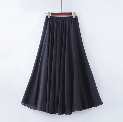 High Waist Cotton Linen Maxi Skirt – Women’s Casual A-Line Boho skirt