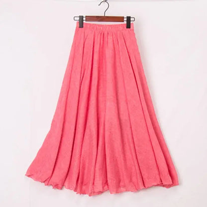 High Waist Cotton Linen Maxi Skirt – Women’s Casual A-Line Boho skirt