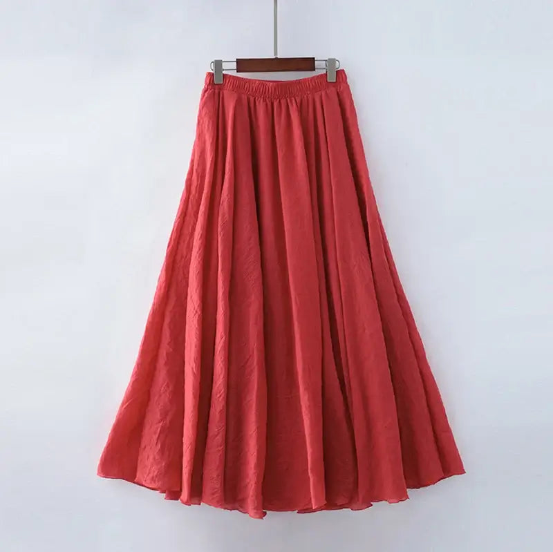 High Waist Cotton Linen Maxi Skirt – Women’s Casual A-Line Boho skirt
