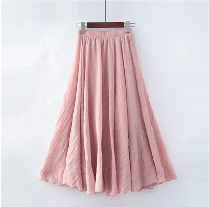 High Waist Cotton Linen Maxi Skirt – Women’s Casual A-Line Boho skirt