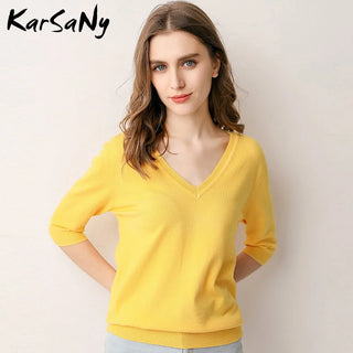 Women's Blouse Half Sleeve Knitted Pullovers V-neck