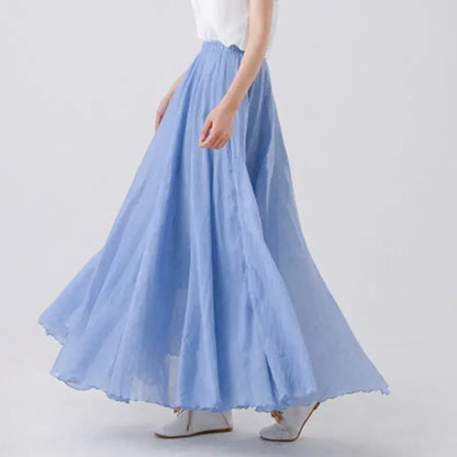 High Waist Cotton Linen Maxi Skirt – Women’s Casual A-Line Boho skirt