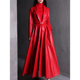 Trench Coat Maxi Pu Leather Elegant Overcoat Jacket