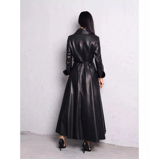 Trench Coat Maxi Pu Leather Elegant Overcoat Jacket